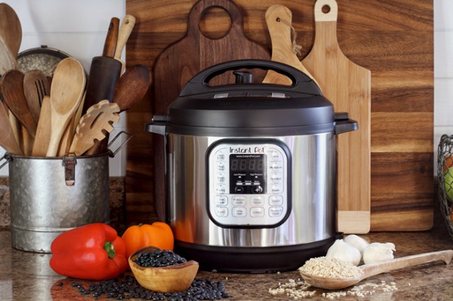 Pressure cooker on kitchen counter