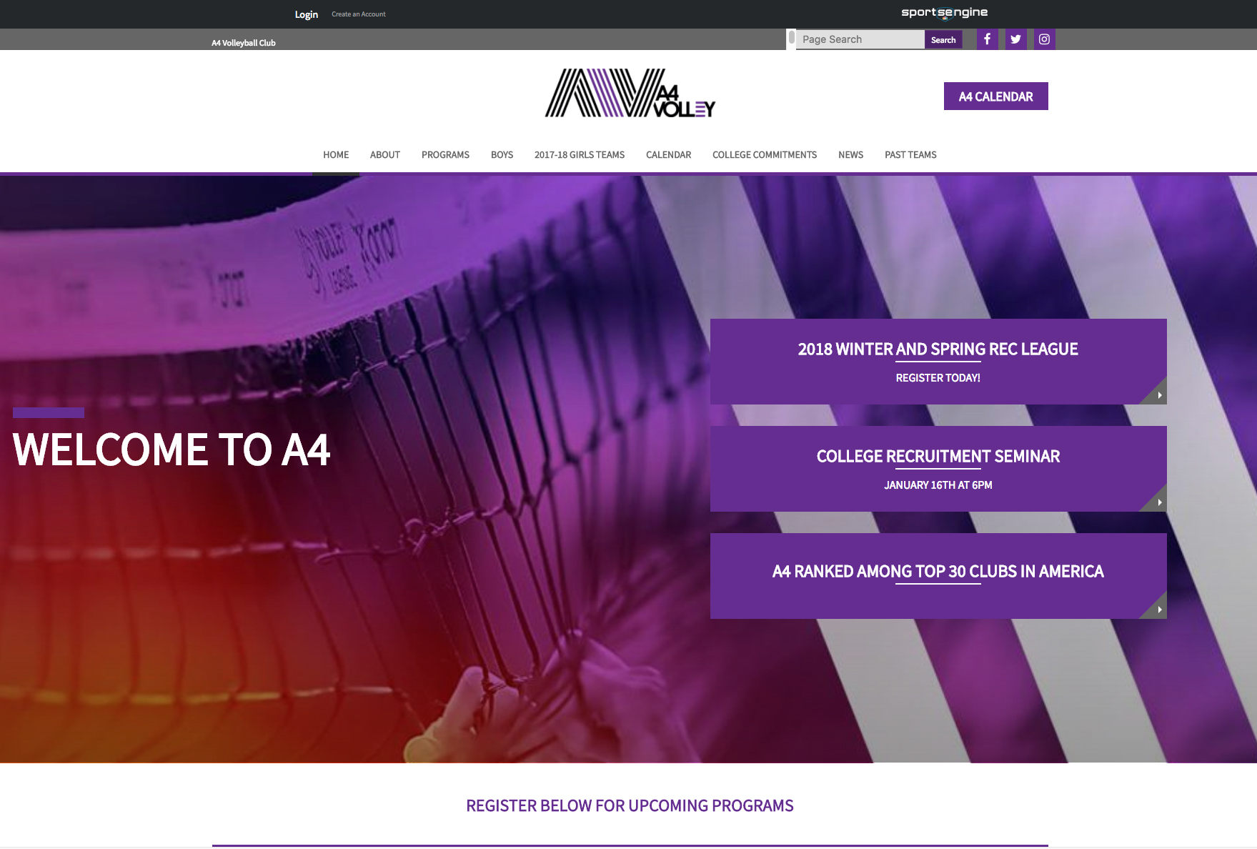 A4 Volleyball Club Site Screenshot