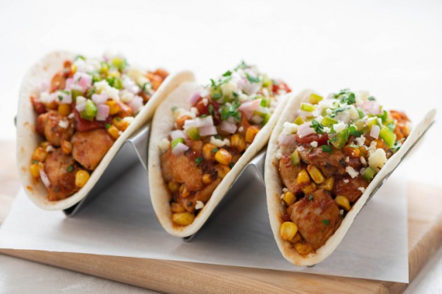 Chicken Tinga Tacos with Pickled Shallot and Jalapeño