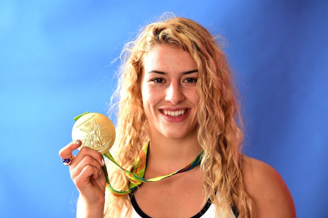 Helen Maroulis poses with her gold medal