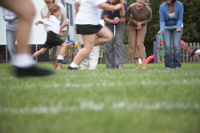 Children Running with Moms Cheering