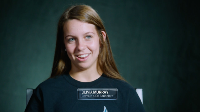 Screenshot of Legend driver Olivia in an interview for Racing Redefined - Making Legends