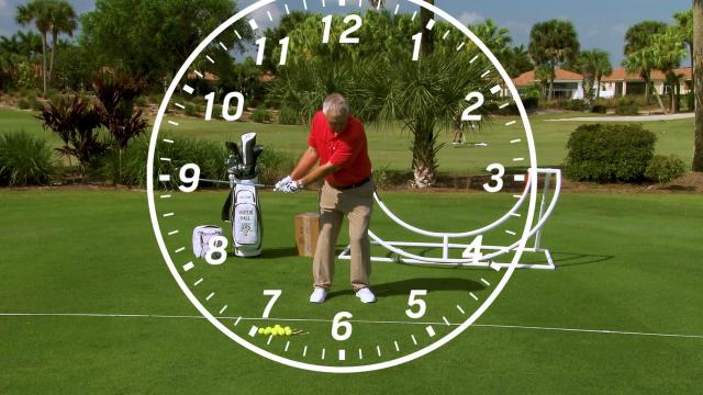 Martin Hall demonstrates half swing on golf course