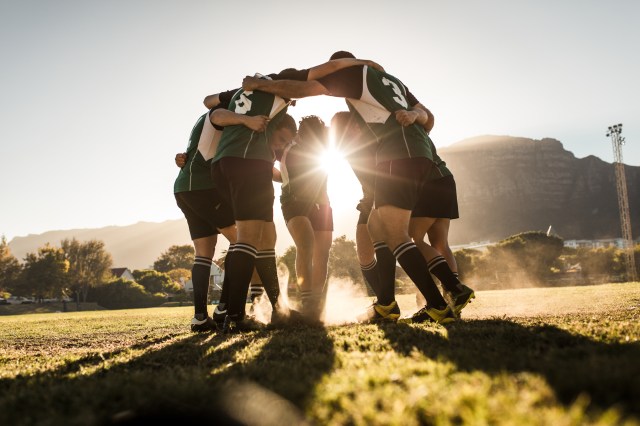 rugby team huddle