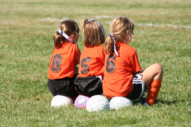 Girls soccer players On the sideline