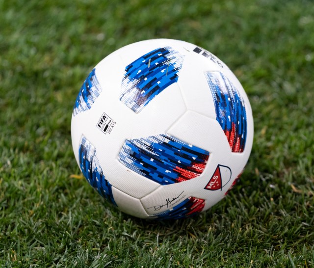 Harrison, NJ - November 11, 2018: Official MLS football on display during 2nd leg MLS Cup Eastern Conference semifinal game at Red Bul Arena Red Bulls won 3 - 0