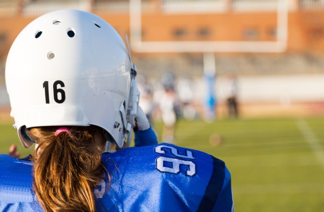 View of a football game from the bench