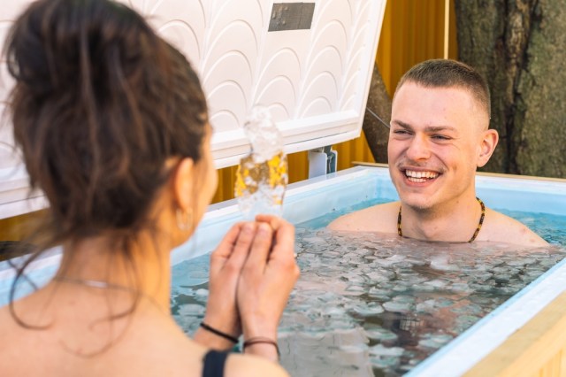 Couple taking an ice bath