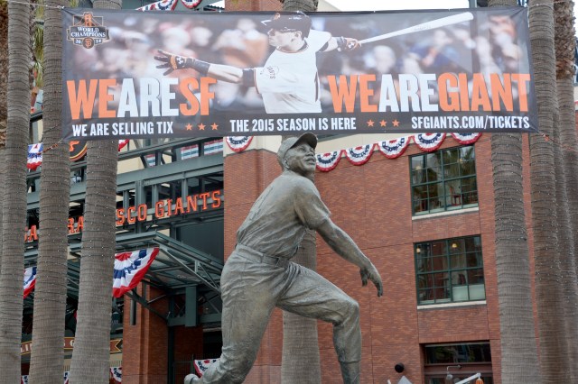 Bronze statue of baseball greatest Baseball Hall of Fame player, Willie Mays.