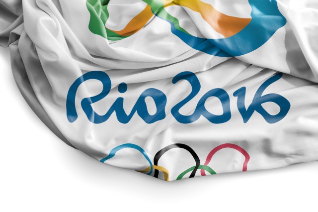 SAO PAULO, BRAZIL - CIRCA MARCH 2015: Flag with Rio 2016 Olympic Games