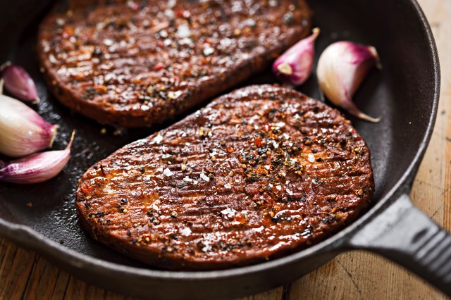 Meet free savoury flavour grillsteak, made with Mycoprotein, in pepper coating 