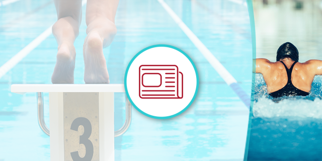 Newspaper with blue swimming background